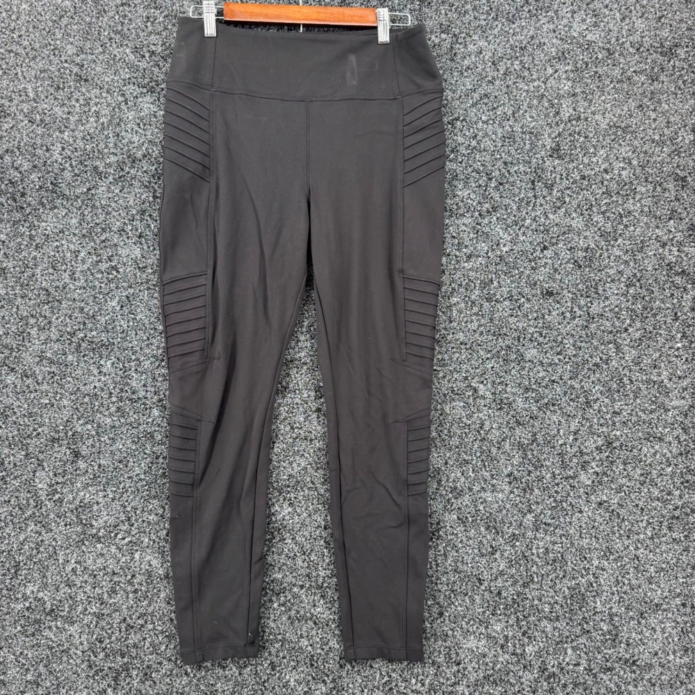 Athleta Delancey Moto Tight Black High Rise Leggings Ankle Zip RN 54023 Mens L
